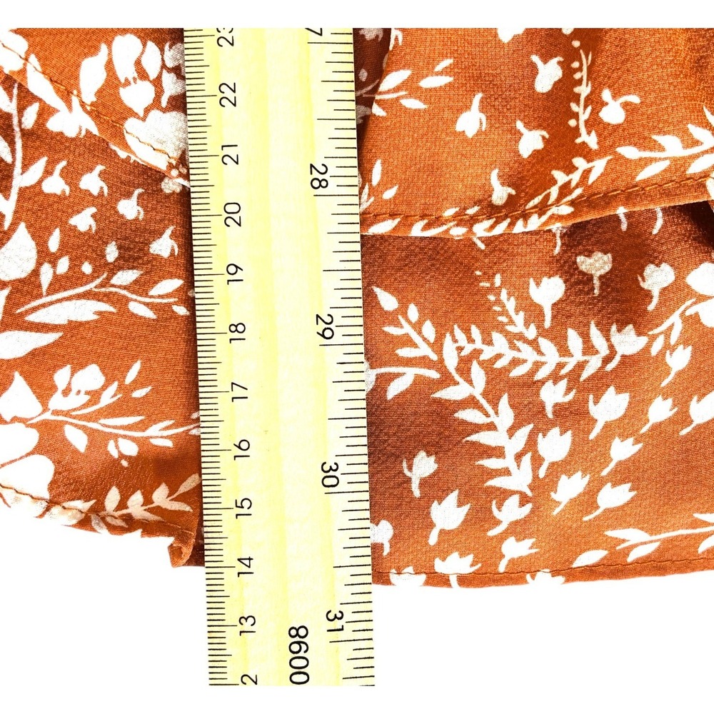 Rust Floral One Shoulder Ruffle Mini Dress Sz S Boho Romantic Cottagecore - Picture 12 of 13